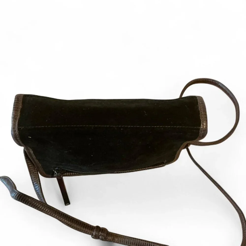 Vintage Black suede crossbody purse with leather‎ trim